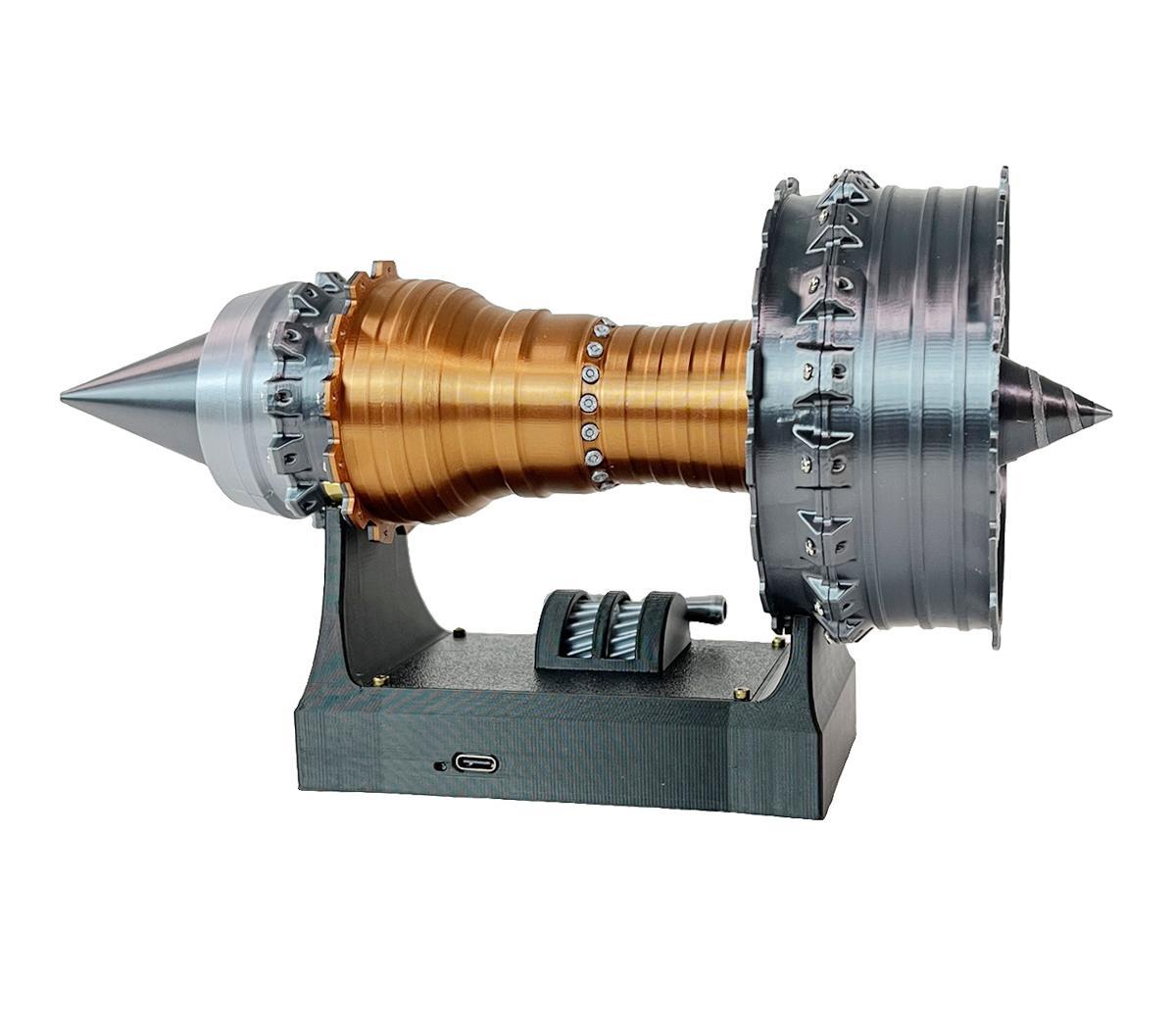 E-MMAELLY|Jet Turbofan Engine Model: Infinite Speed Adjustment + Tail Flame Lighting Effects, Creative Desktop Ornament, An Ideal Gift