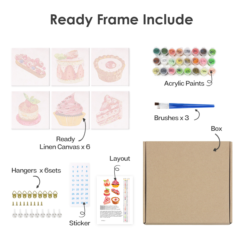 6 pieces, cake desktop accessories digital mini painting set, 15x15cm/5.9x5.9 inches, handmade for family leisure, perfect gift for friends and family.