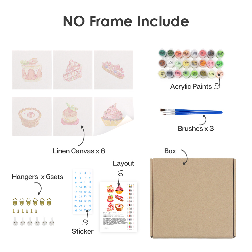 6 pieces, cake desktop accessories digital mini painting set, 15x15cm/5.9x5.9 inches, handmade for family leisure, perfect gift for friends and family.