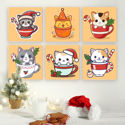 6 pieces, cute cat accessory digital mini painted set, 15x15cm/5.9x5.9 inches, handmade for home leisure, perfect gift for family and friends.