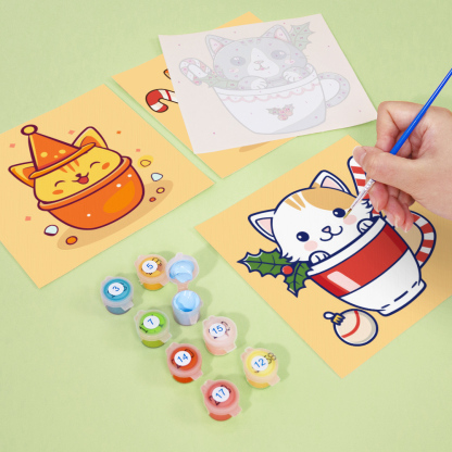 6 pieces, cute cat accessory digital mini painted set, 15x15cm/5.9x5.9 inches, handmade for home leisure, perfect gift for family and friends.