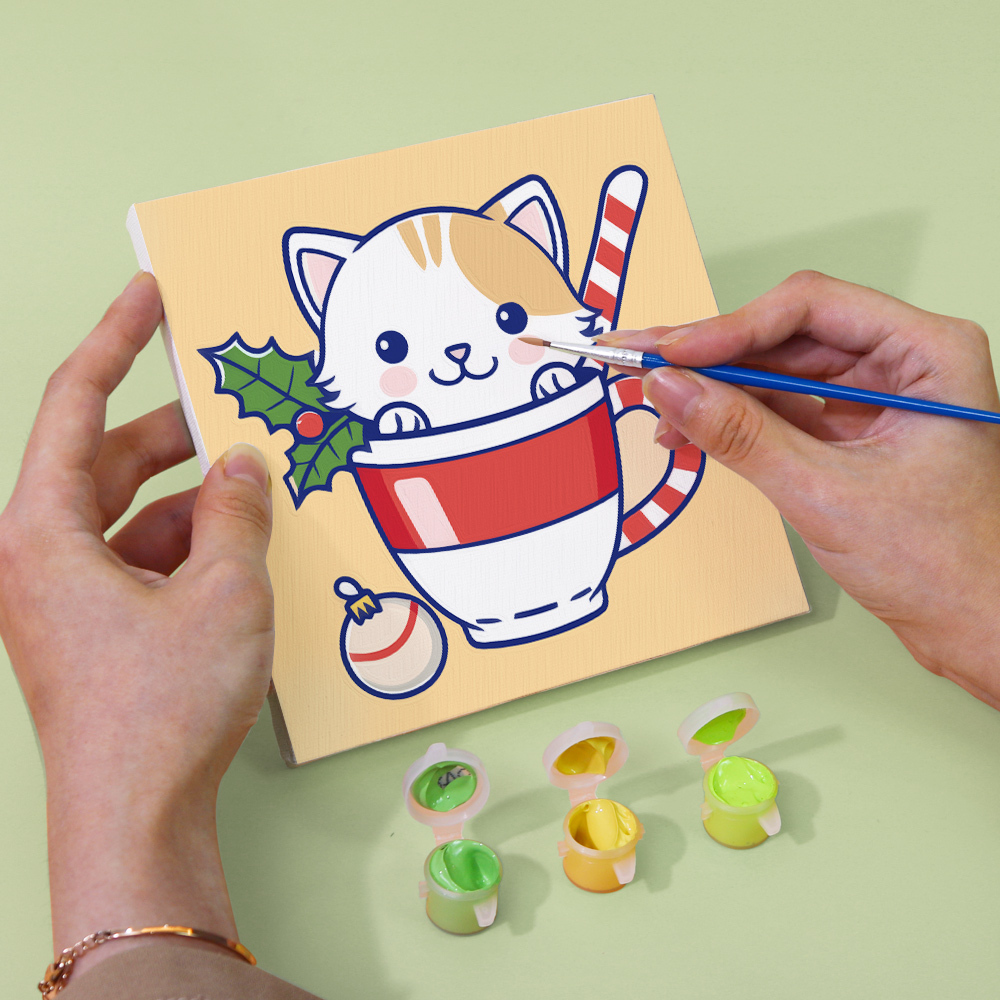 6 pieces, cute cat accessory digital mini painted set, 15x15cm/5.9x5.9 inches, handmade for home leisure, perfect gift for family and friends.