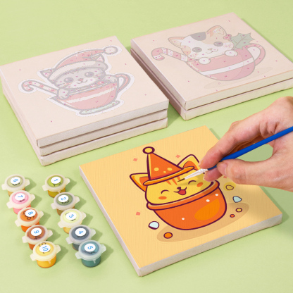 6 pieces, cute cat accessory digital mini painted set, 15x15cm/5.9x5.9 inches, handmade for home leisure, perfect gift for family and friends.