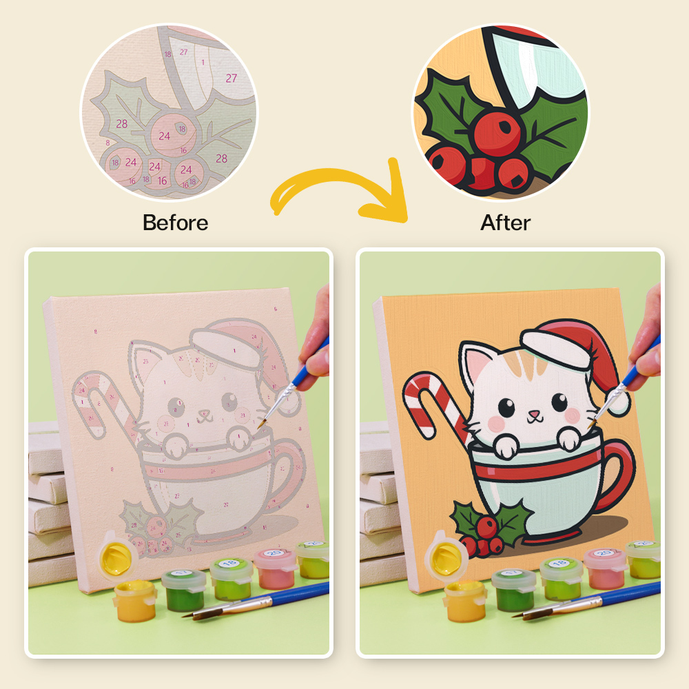 6 pieces, cute cat accessory digital mini painted set, 15x15cm/5.9x5.9 inches, handmade for home leisure, perfect gift for family and friends.