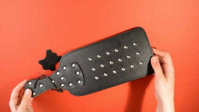 UberKinky Regulation Saddle Leather Studded Paddle | UberKinky
