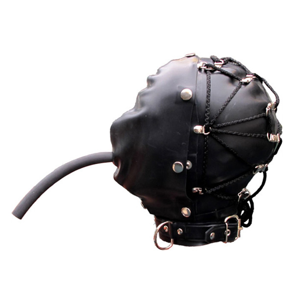 Mister B Rubber Tie Back Bondage Hood - S/M