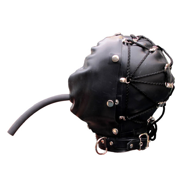 Mister B Rubber Tie Back Bondage Hood - S/M