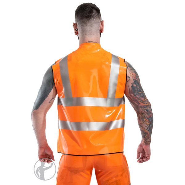 Invincible Rubber Rubber Hi Vis Vest | Vibrant Orange/Metallic Silver