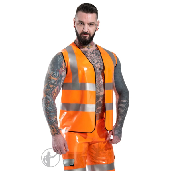 Invincible Rubber Rubber Hi Vis Vest | Vibrant Orange/Metallic Silver
