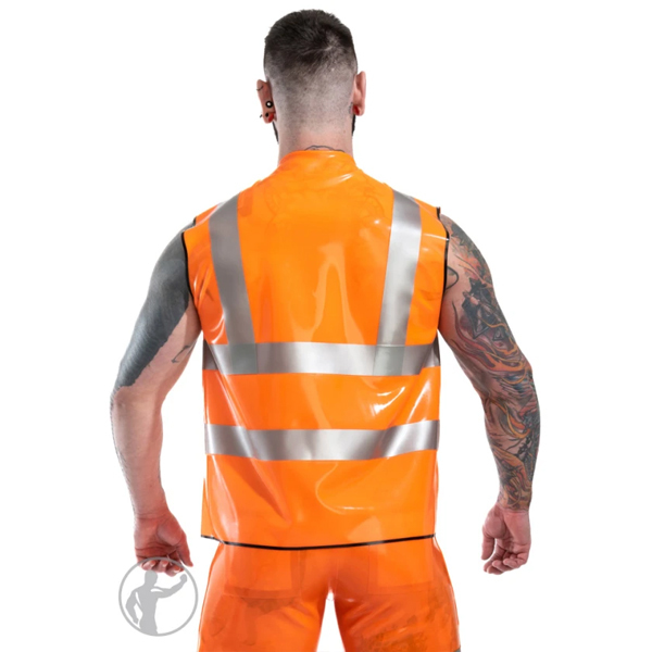 Invincible Rubber Rubber Hi Vis Vest | Vibrant Orange/Metallic Silver