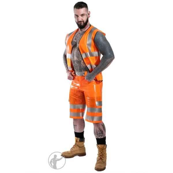 Invincible Rubber Rubber Hi Vis Vest | Vibrant Orange/Metallic Silver