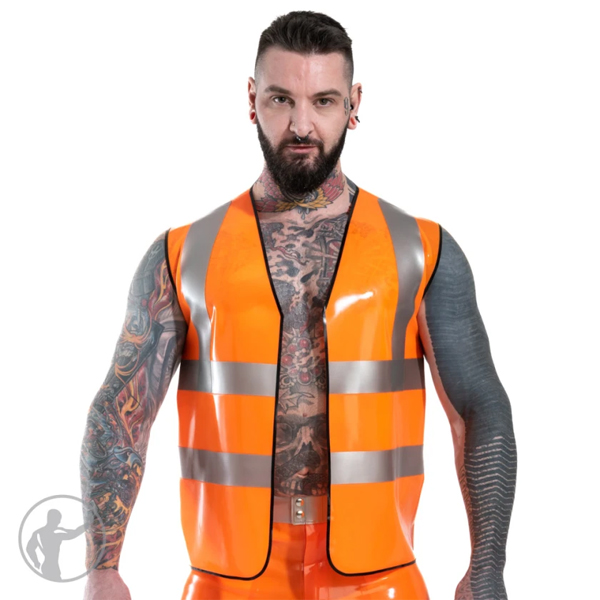 Invincible Rubber Rubber Hi Vis Vest | Vibrant Orange/Metallic Silver