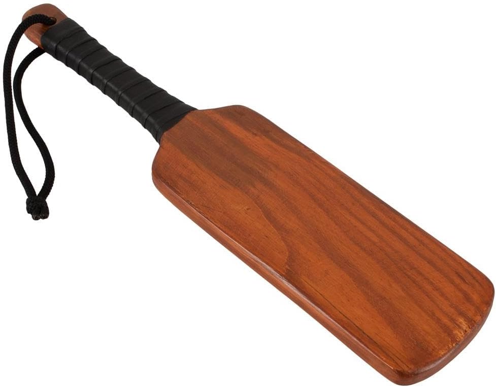 Wooden Spanking Paddle with Leather Wrapped Handle