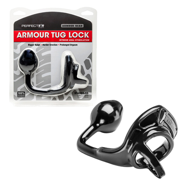 Perfect Fit Armour Tug: Cockring with Anal Probe - Black
