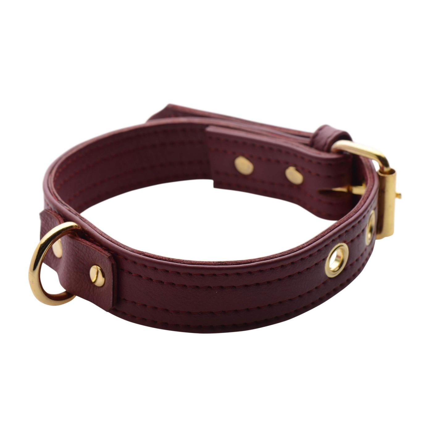 Burgundy Bondage Locking Collar with Gold Hardware