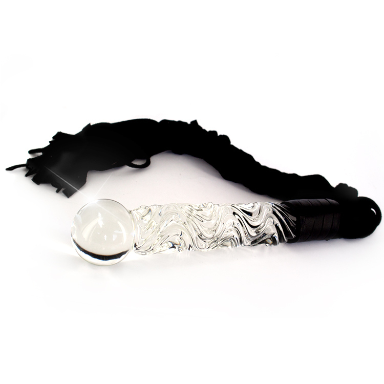Icicles No 38 Glass Dildo with Leather Cat-O-Nine Tails 6.75 Inches | UberKinky