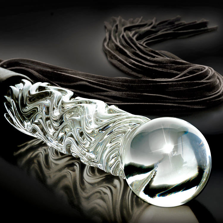 Icicles No 38 Glass Dildo with Leather Cat-O-Nine Tails 6.75 Inches | UberKinky