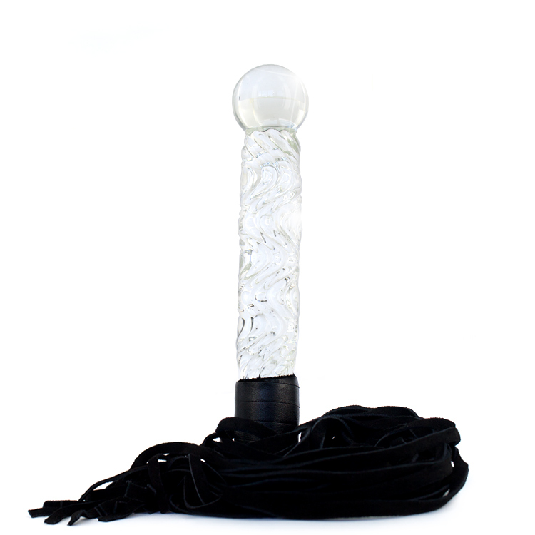 Icicles No 38 Glass Dildo with Leather Cat-O-Nine Tails 6.75 Inches | UberKinky