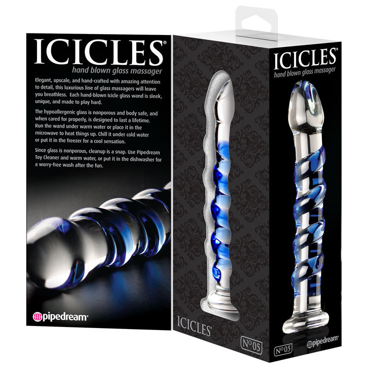 Icicles No 5 Sapphire Spiral Glass Dildo 7 Inch | UberKinky