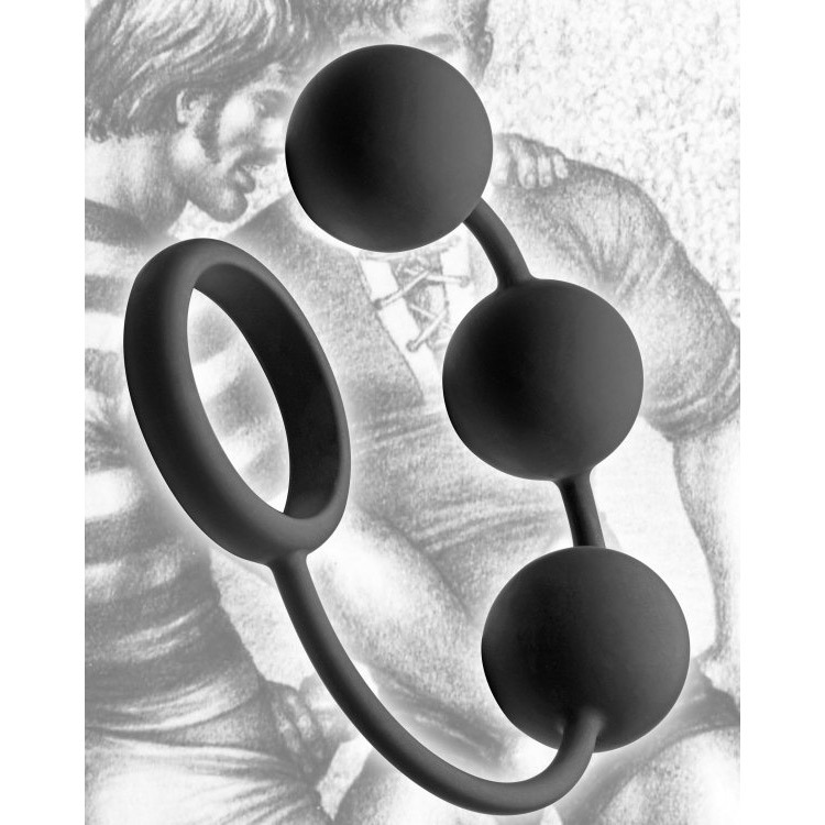 Tom of Finland Silicone Cock Ring with 3 Weighted Balls 6 Inches | UberKinky