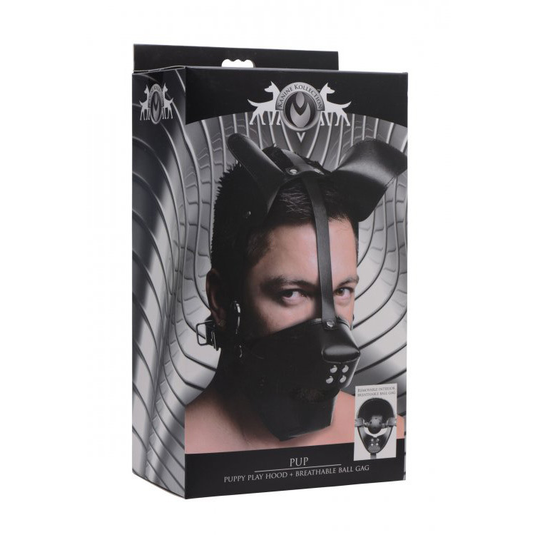 Master Series Pup Puppy Play Hood and Breathable Ball Gag | UberKinky