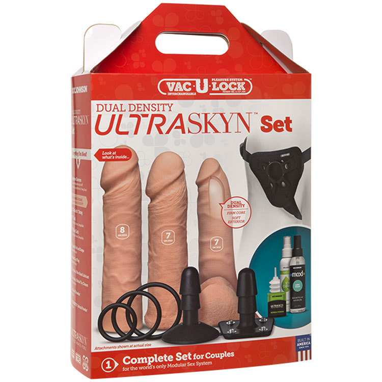 Doc Johnson Vac-U-Lock Dual Density Ultraskyn Dildo Set 8 Inches, 6.5 Inches and 6 Inches | UberKinky