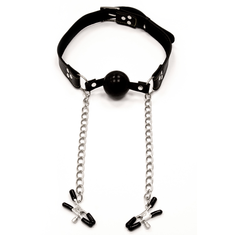 Fetish Fantasy Extreme Deluxe Ball Gag and Nipple Clamps 1