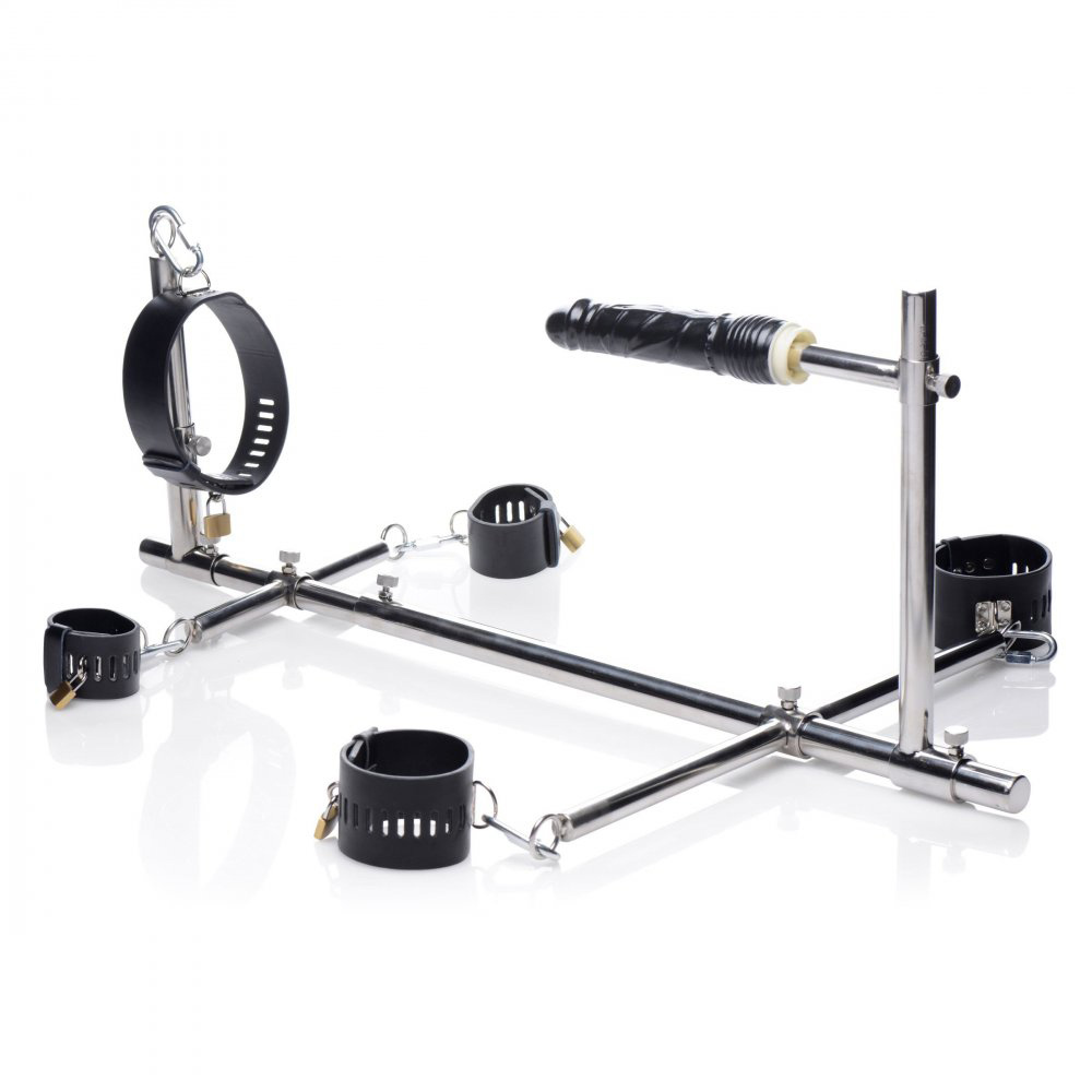Master Series Imprisoned Metal Stockade With Dildo | UberKinky
