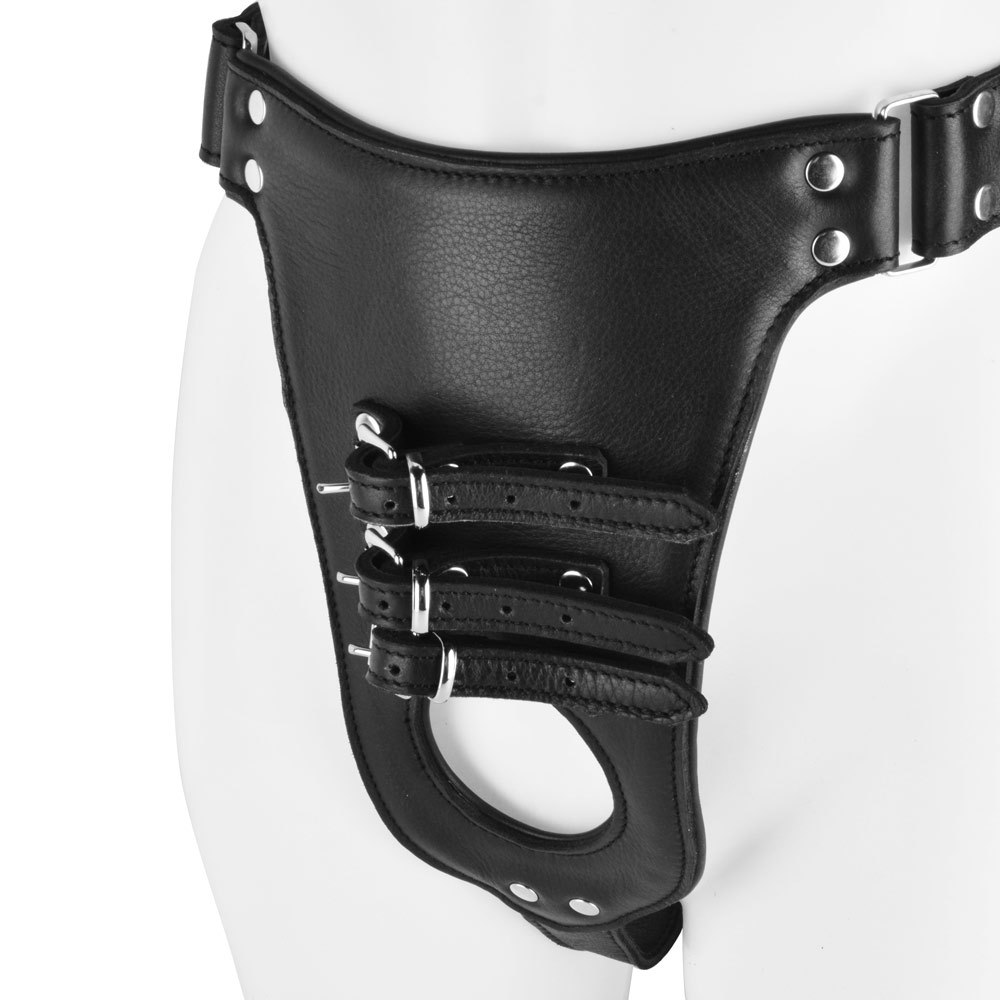 UberKinky Oppression Locking Leather Chastity Harness | UberKinky