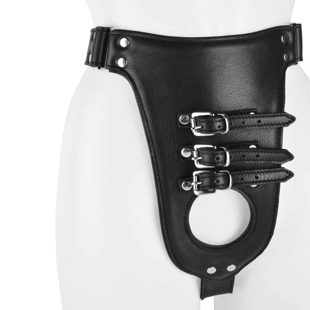 UberKinky Oppression Locking Leather Chastity Harness | UberKinky