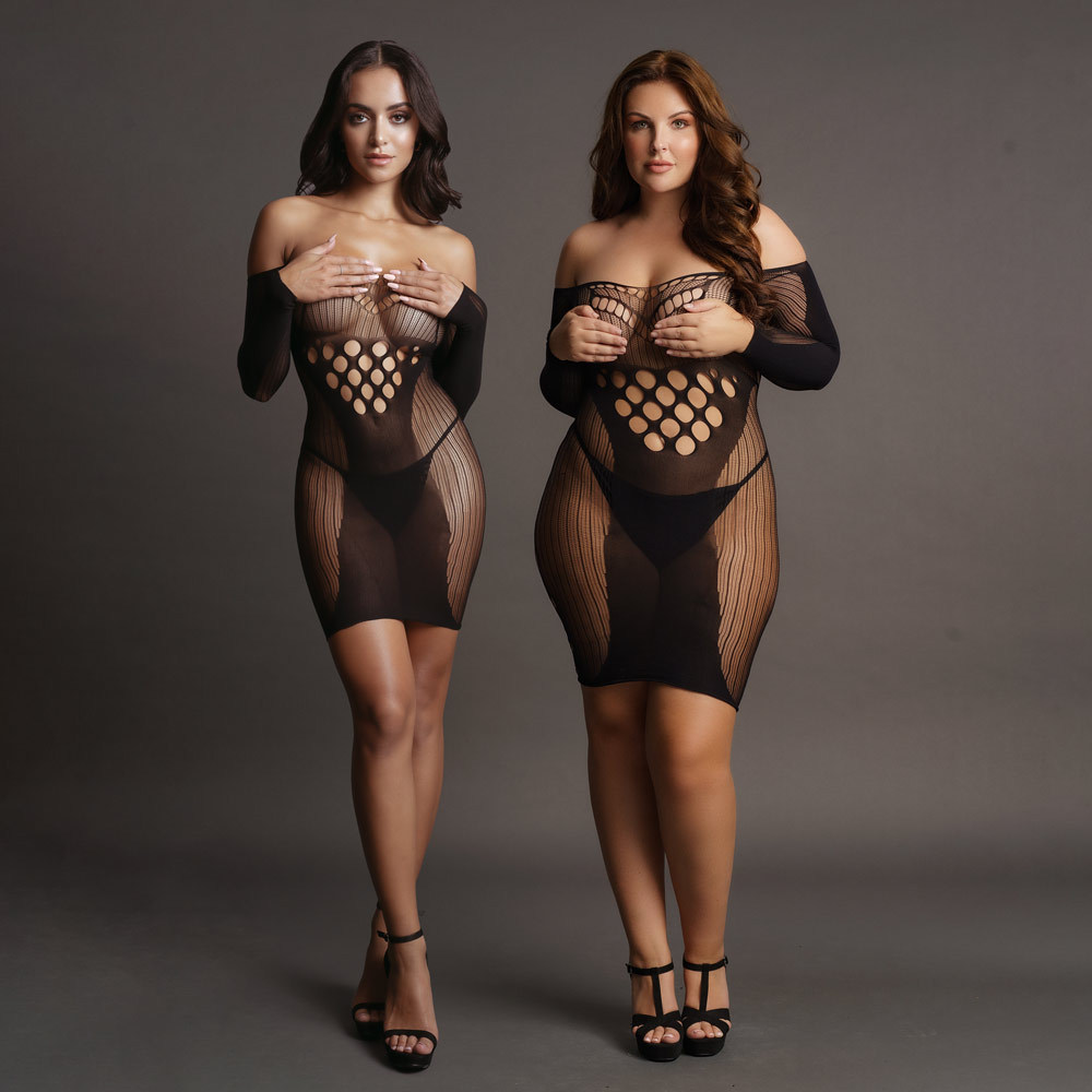 Le Desir Contrast Net Long Sleeved Mini Dress | UberKinky