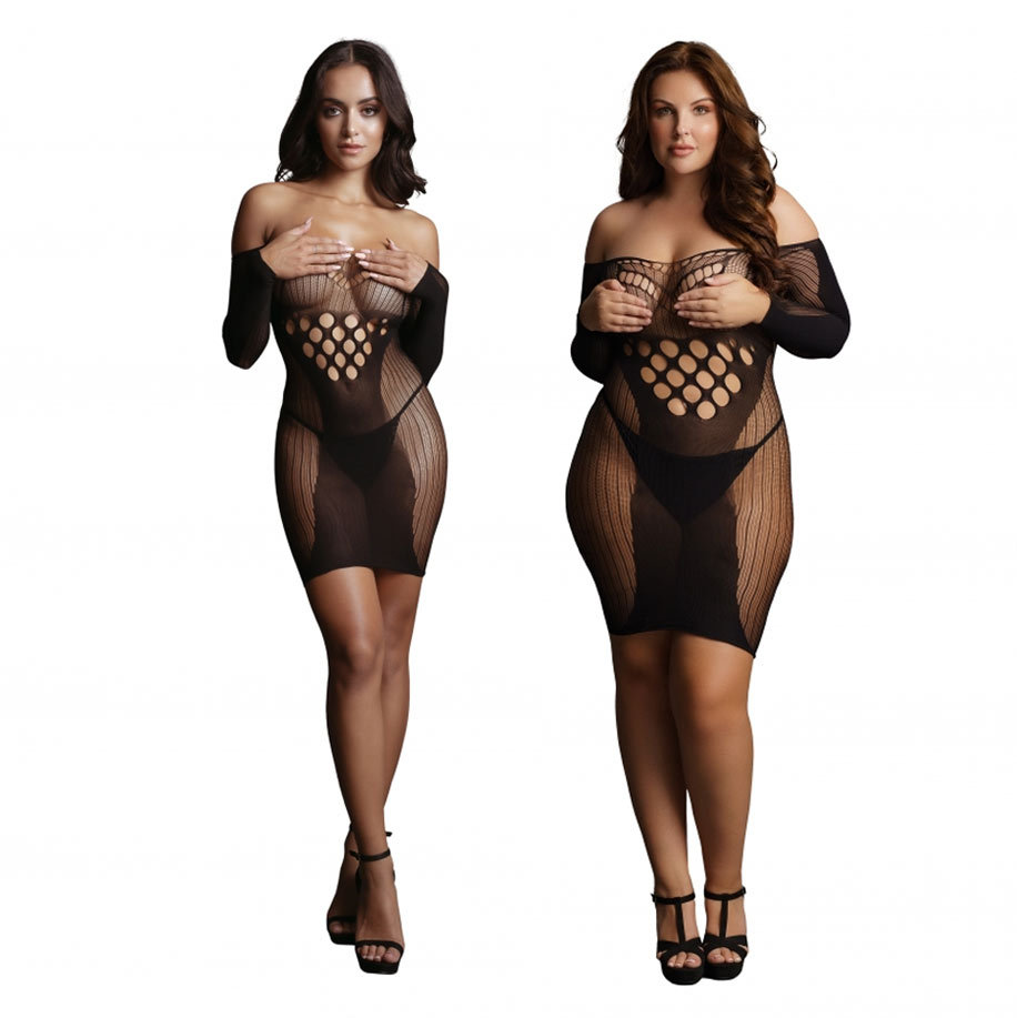 Le Desir Contrast Net Long Sleeved Mini Dress | UberKinky