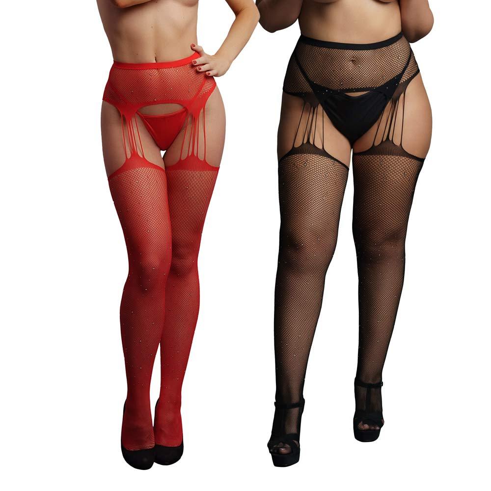 Le Desir Suspender Rhinestone Pantyhose | UberKinky