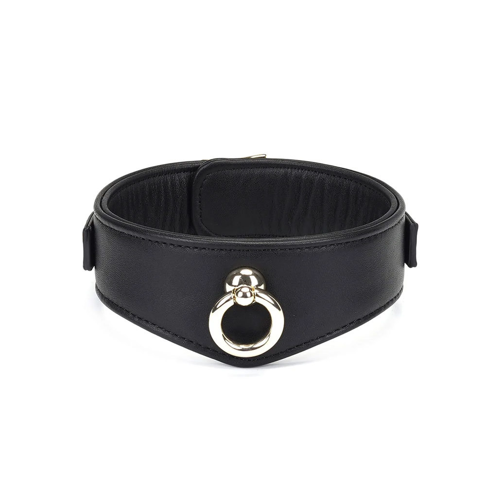 Liebe Seele Black Deluxe Curved Collar with Chain Leash and Lock | UberKinky