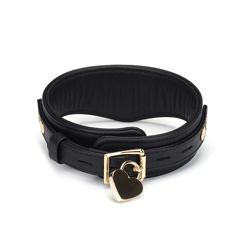 Liebe Seele Black Deluxe Curved Collar with Chain Leash and Lock | UberKinky