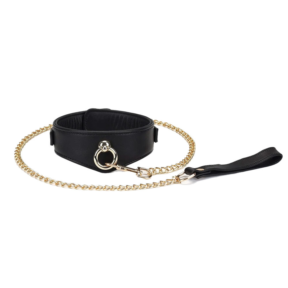 Liebe Seele Black Deluxe Curved Collar with Chain Leash and Lock | UberKinky
