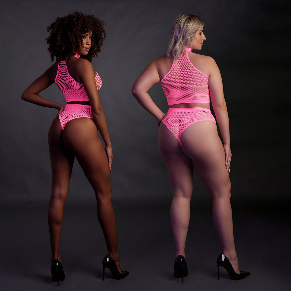Ouch! Glow in the Dark Turtle Neck and High Waist Slip 2-Piece Bodystocking | UberKinky