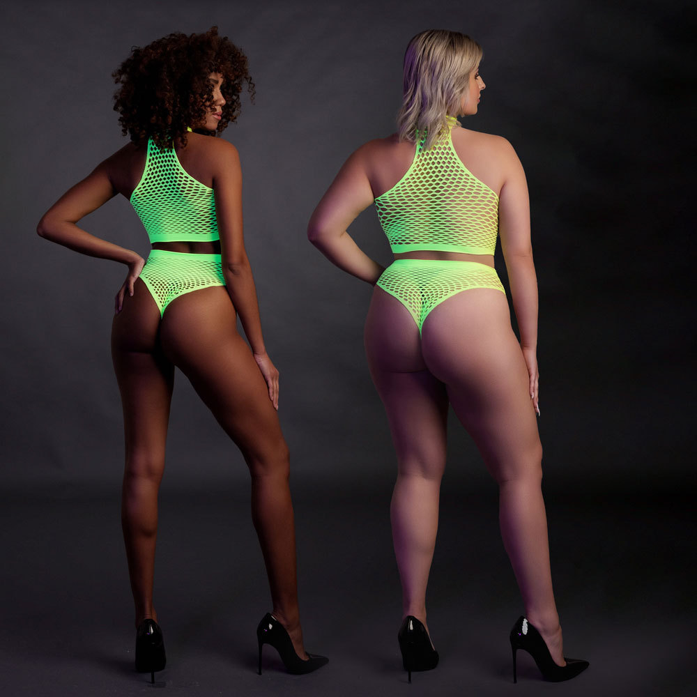 Ouch! Glow in the Dark Turtle Neck and High Waist Slip 2-Piece Bodystocking | UberKinky