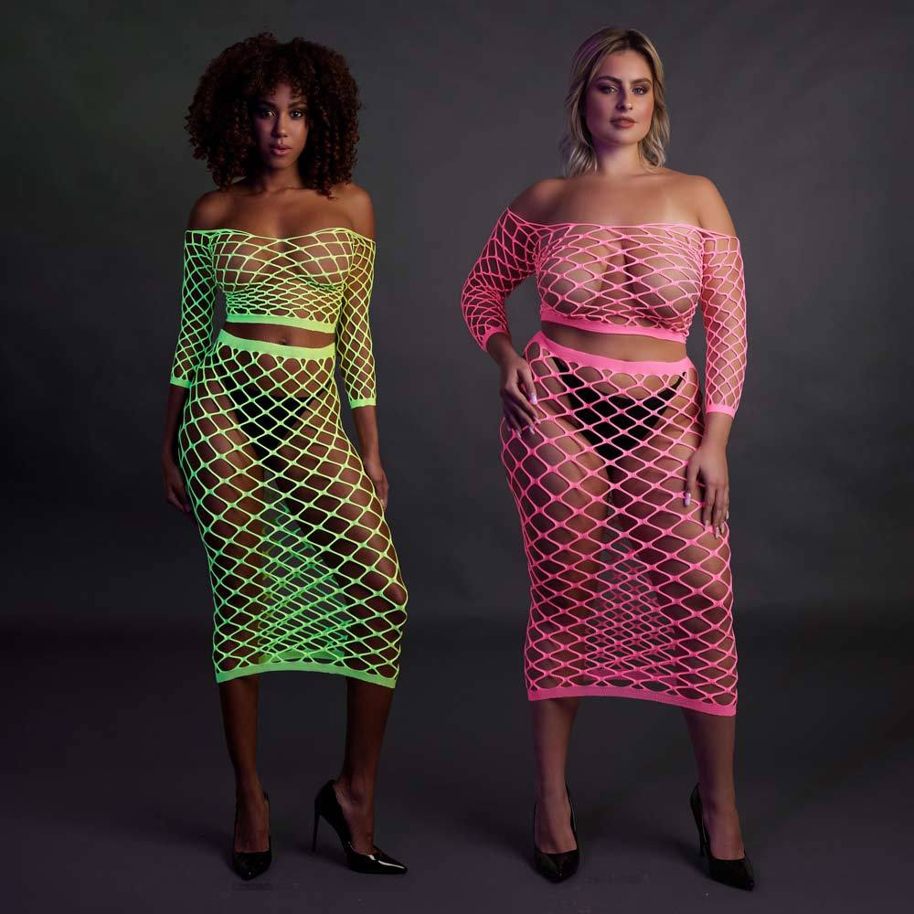 Ouch! Glow in the Dark Long Sleeve Crop Top and Long Skirt | UberKinky