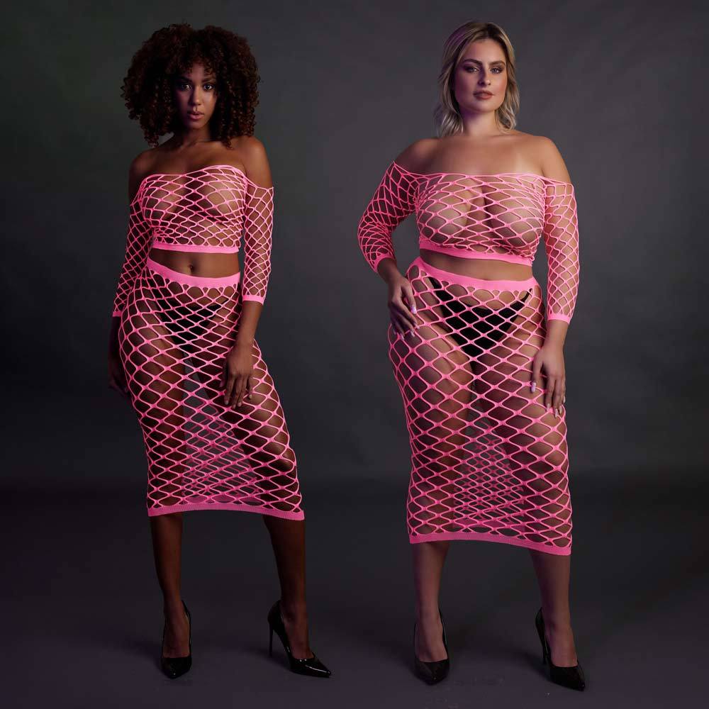 Ouch! Glow in the Dark Long Sleeve Crop Top and Long Skirt | UberKinky