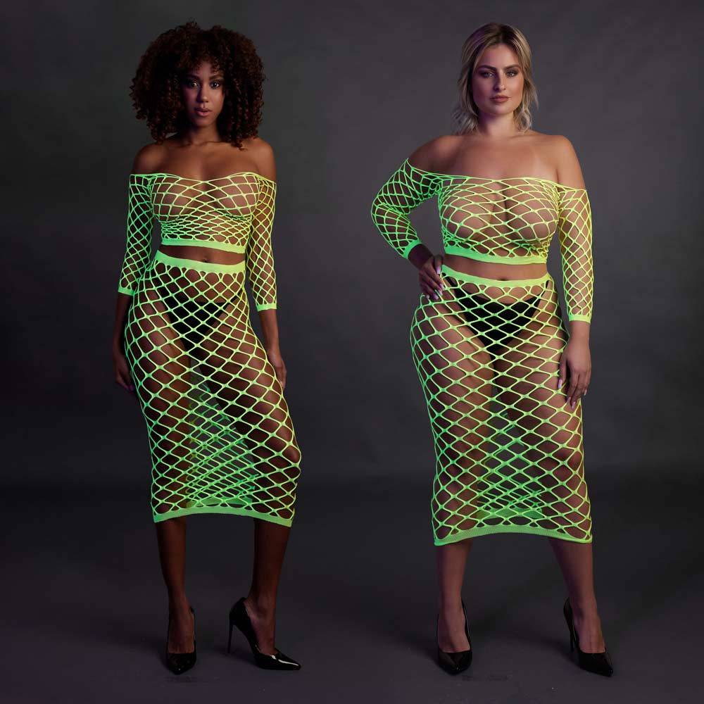Ouch! Glow in the Dark Long Sleeve Crop Top and Long Skirt | UberKinky