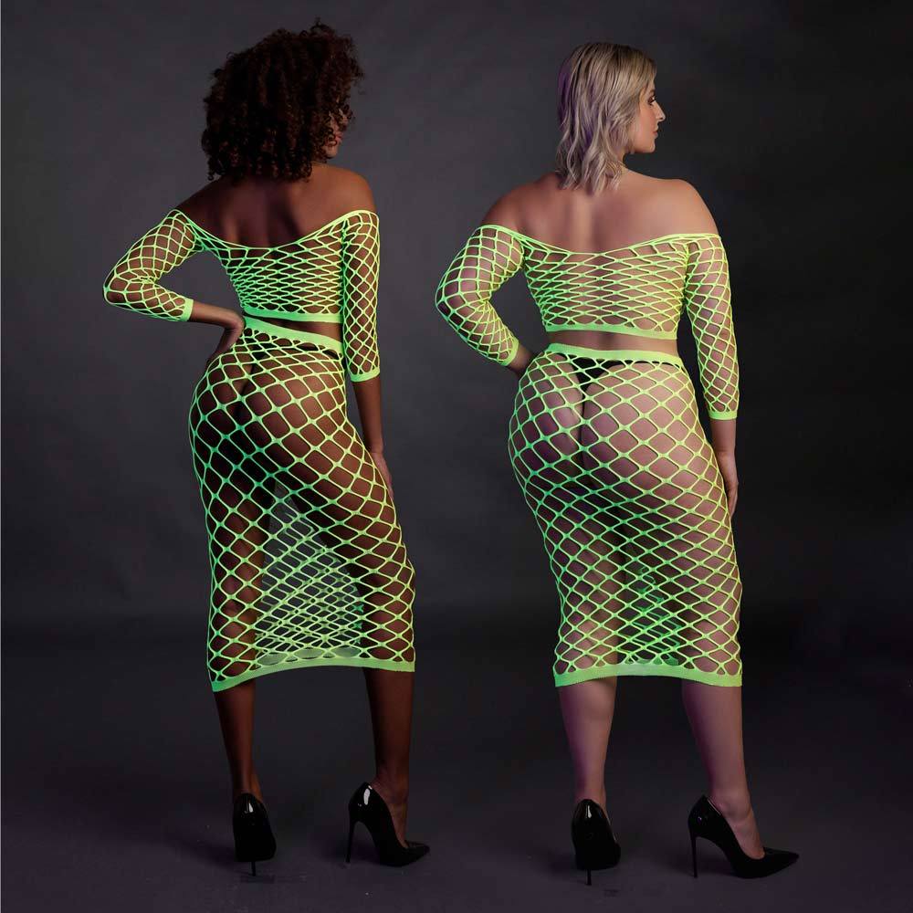 Ouch! Glow in the Dark Long Sleeve Crop Top and Long Skirt | UberKinky