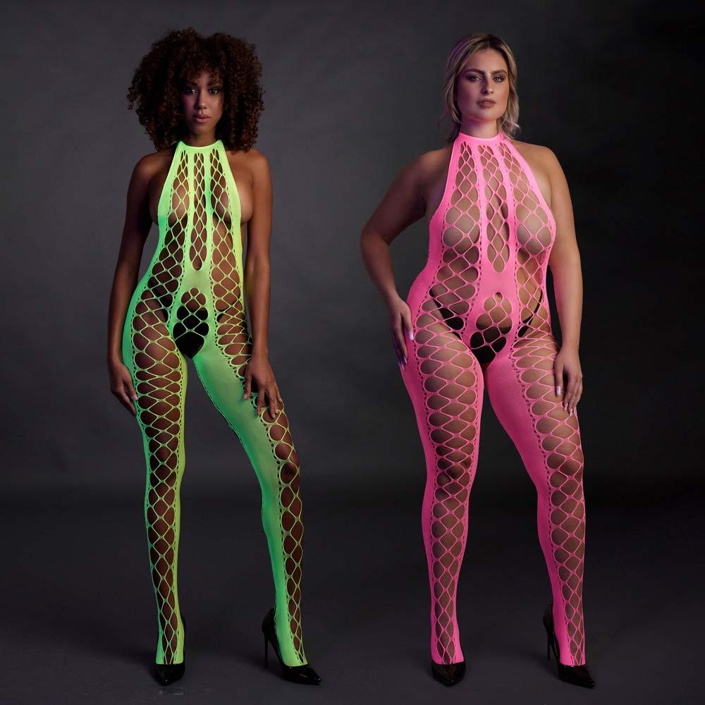 Ouch! Glow in the Dark Bodystocking with Halterneck | UberKinky