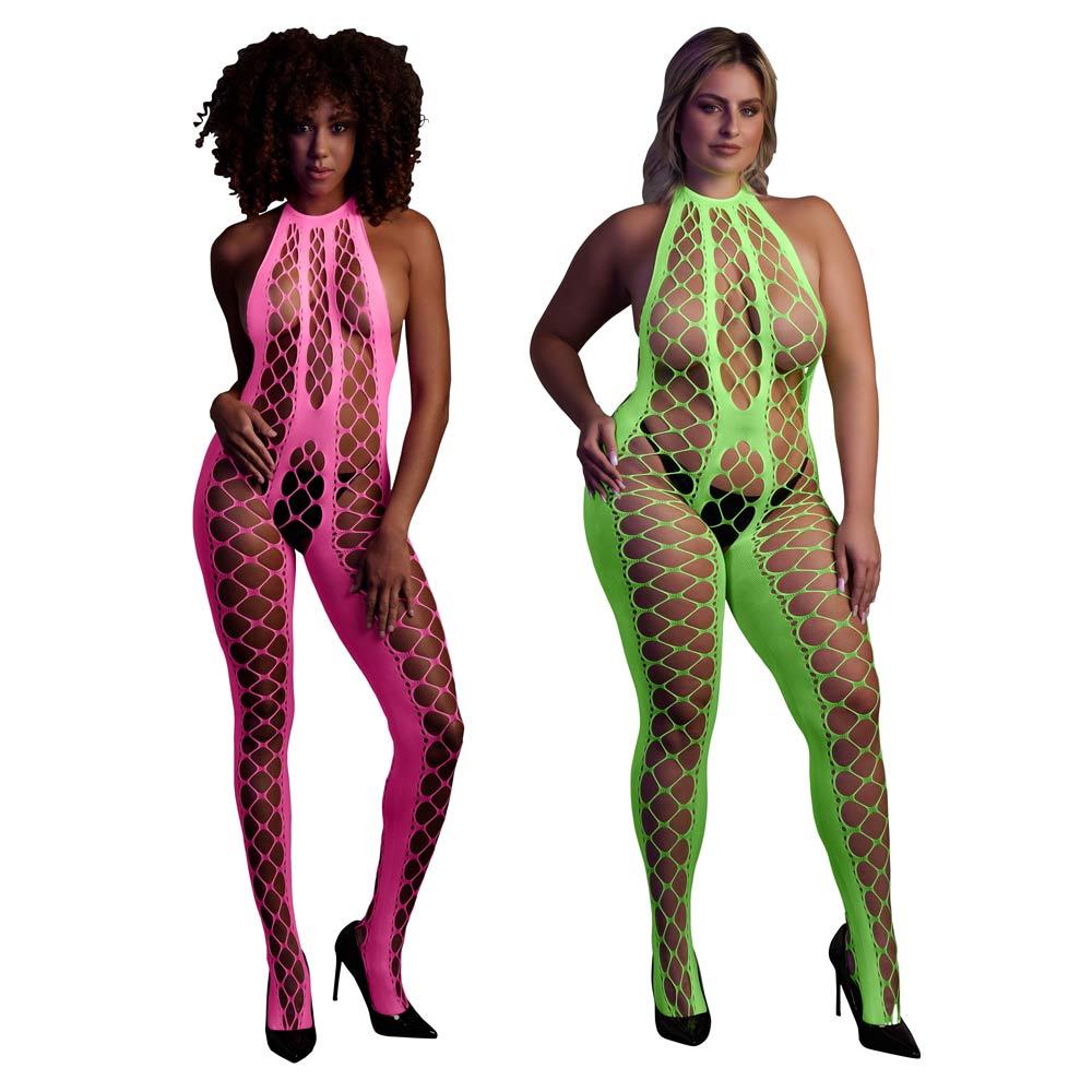 Ouch! Glow in the Dark Bodystocking with Halterneck | UberKinky