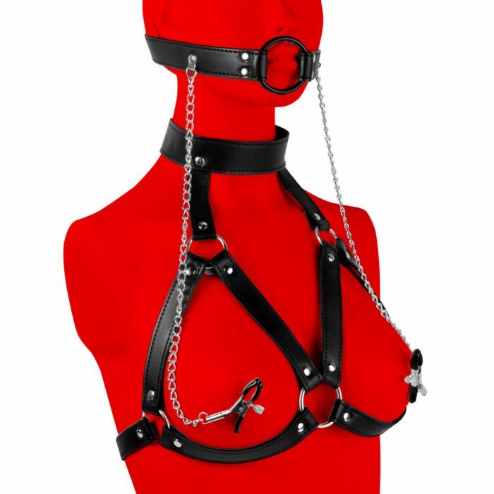 Uberkinky Supressed Bondage Harness with Gag & Nipple Clamps | UberKinky