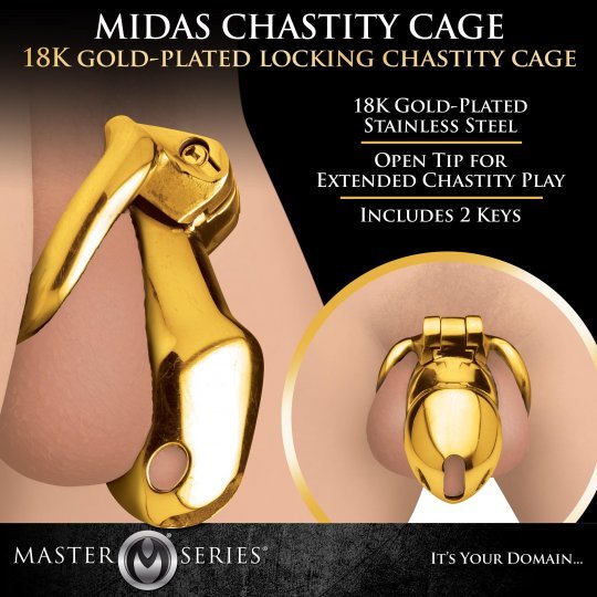 Master Series Midas 18K Gold-Plated Locking Chastity Cage
