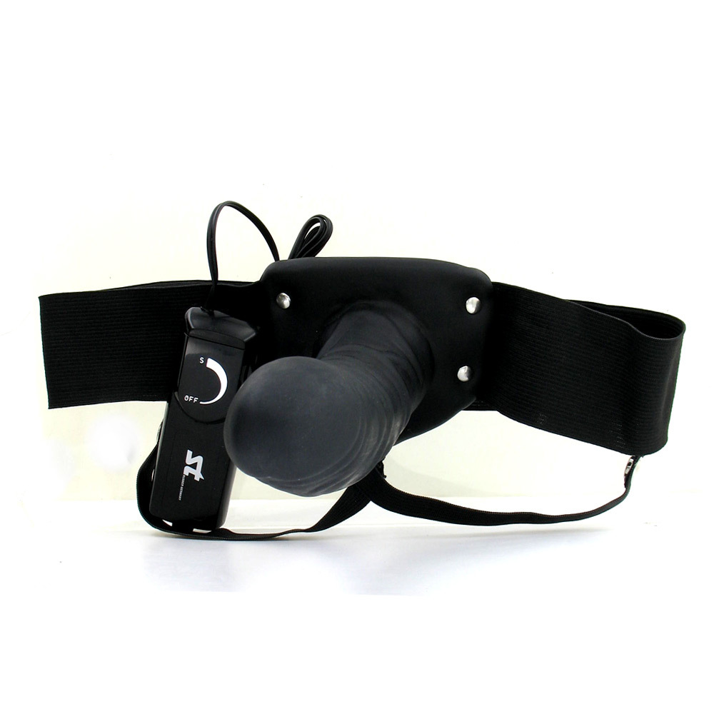 Seven Creations 6 inch Black Hollow Vibrating Strap-On | UberKinky