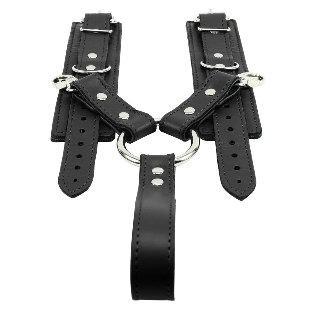Leather Wrist Cuffs with Hog Tie & Handle 