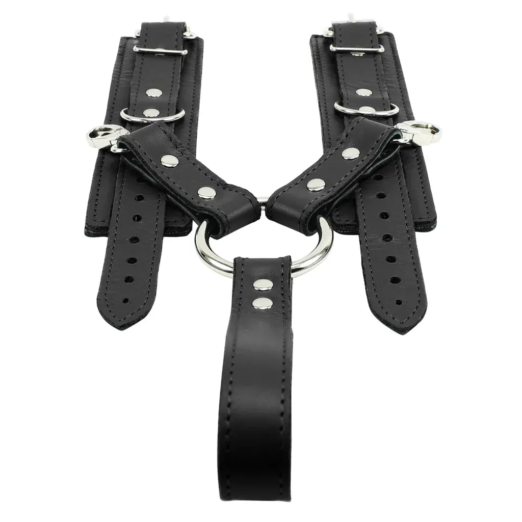 Leather Wrist Cuffs with Hog Tie & Handle 