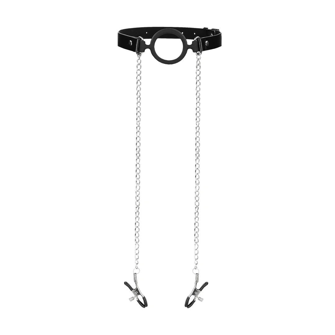 O-Ring Ball Gag with Nipple Clamps